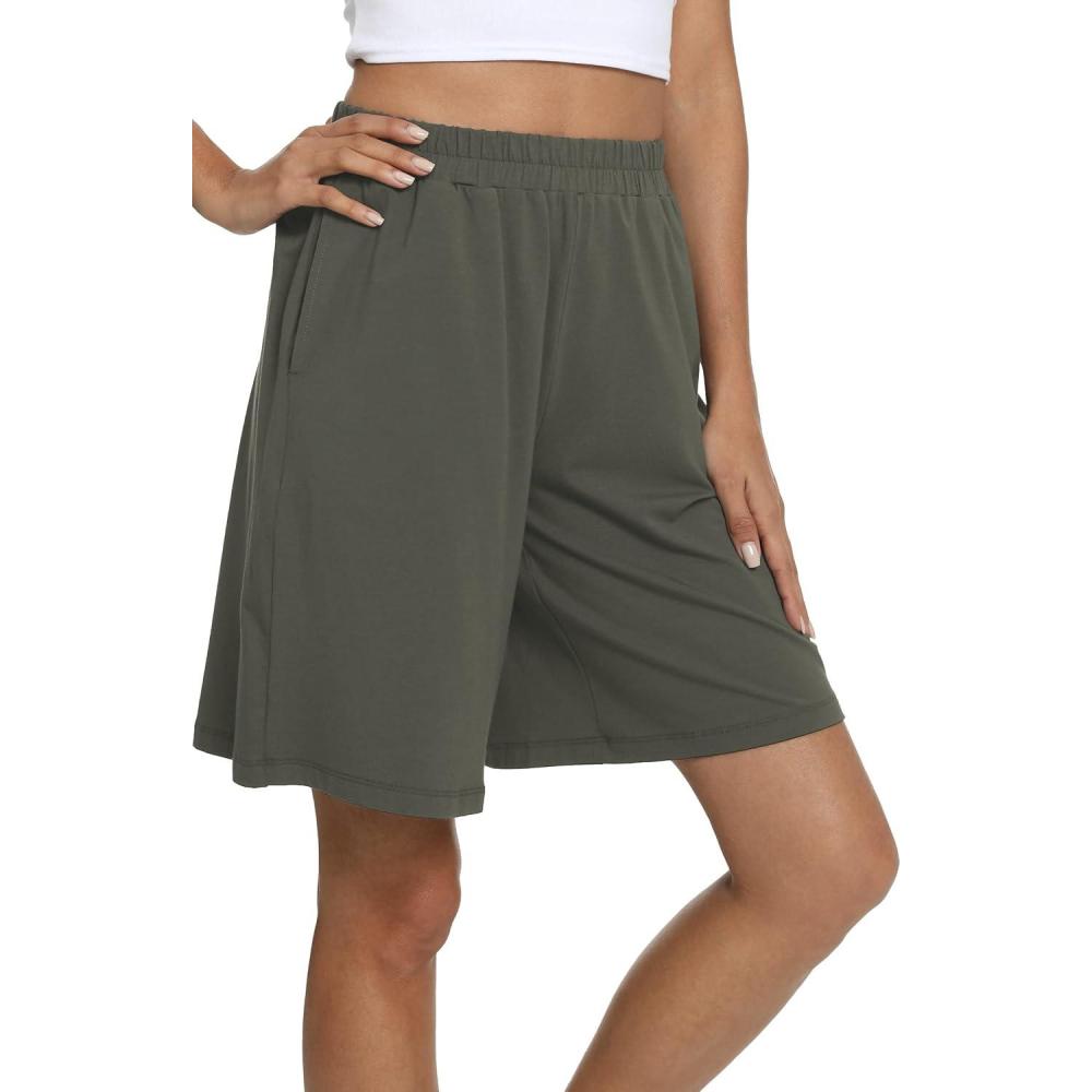 imageGYS Womens Bamboo Viscose Pajama Shorts Super Soft Sleep Shorts with Pockets amp Elastic WaistOlive