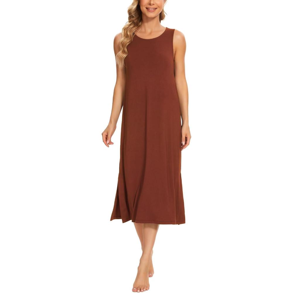 imageGYS Womens Bamboo Viscose Sleeveless Long NightgownsBrick Red