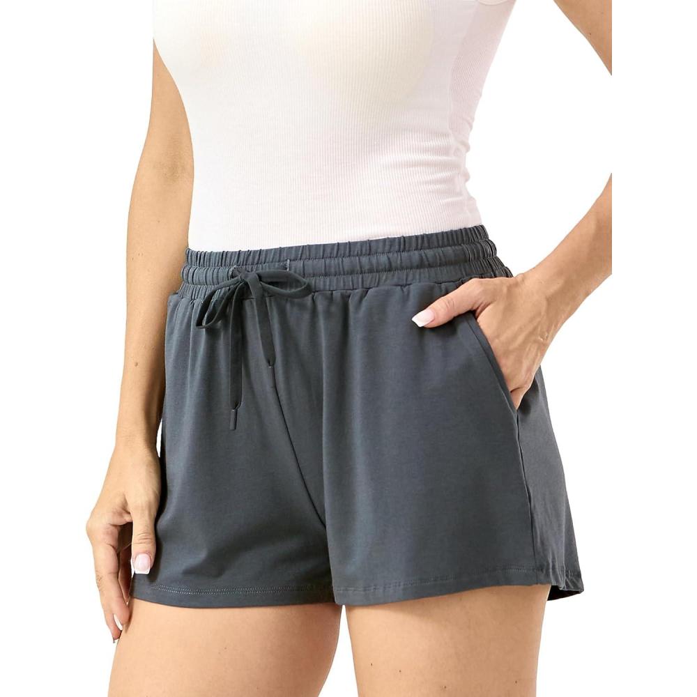 imageGYS Womens Pajama Shorts Drawstring Waist Lounge Shorts with Pockets Viscose Made from BambooCharoal