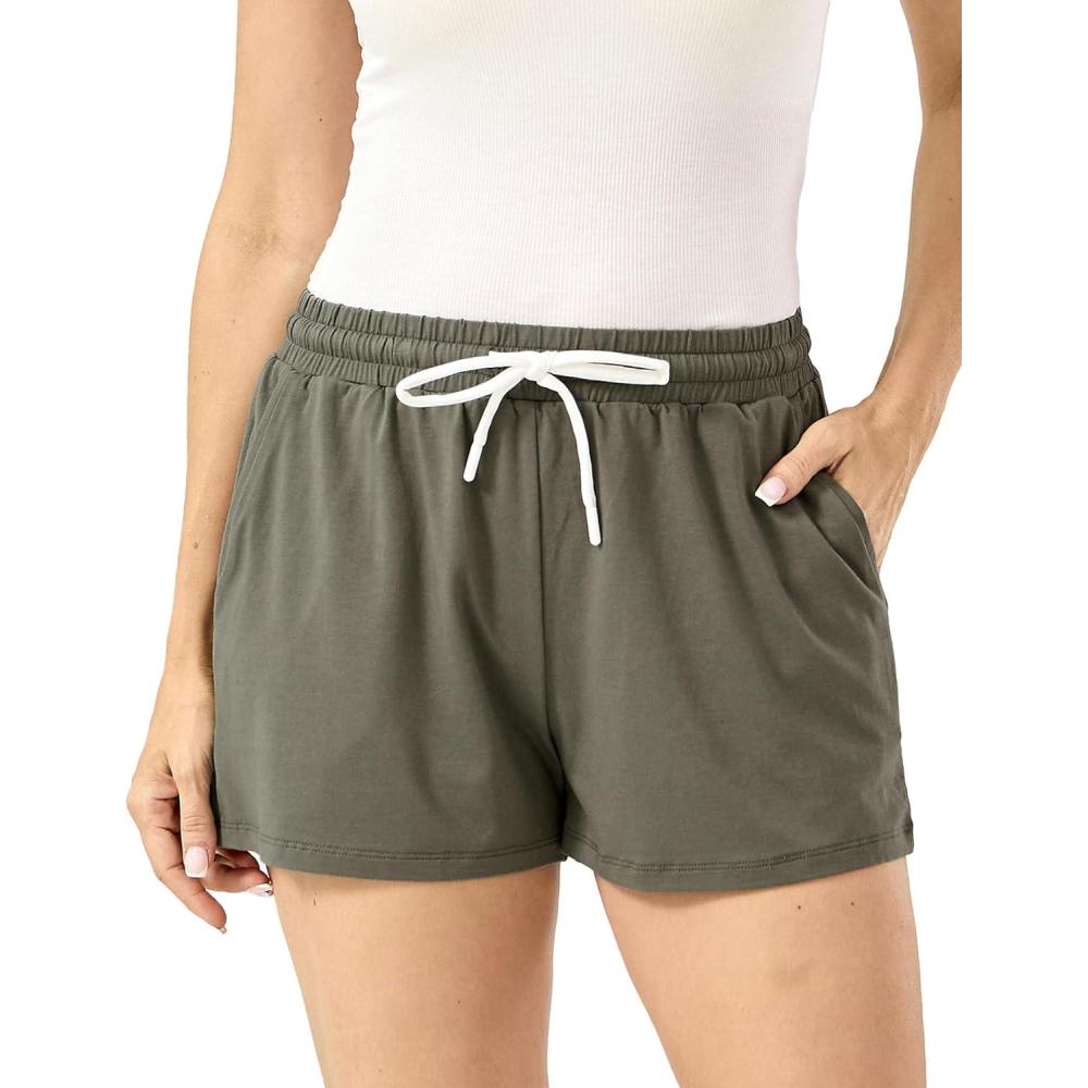 imageGYS Womens Pajama Shorts Drawstring Waist Lounge Shorts with Pockets Viscose Made from BambooGreyish Green