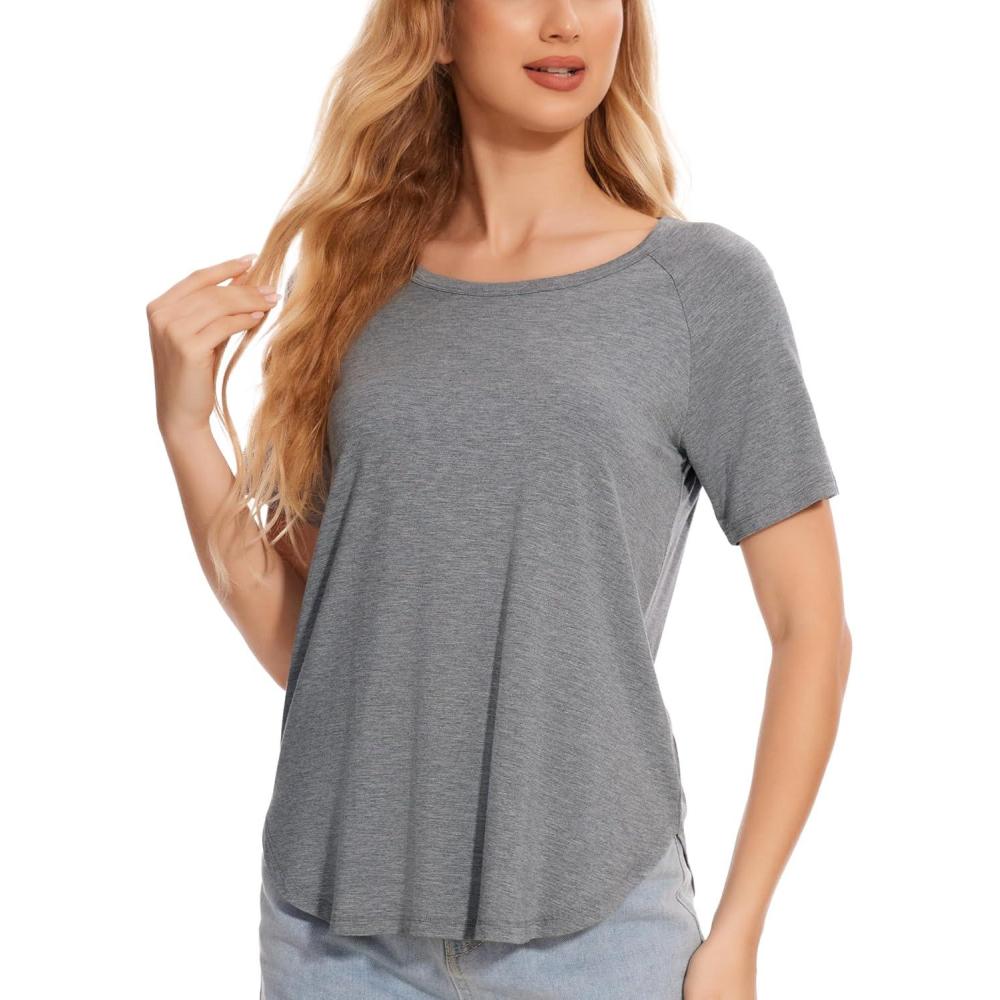 imageGYS Womens Pajama Tops Short Sleeve Shirts Summer Comfy Crew Neck Sleep TShirtHeather Grey