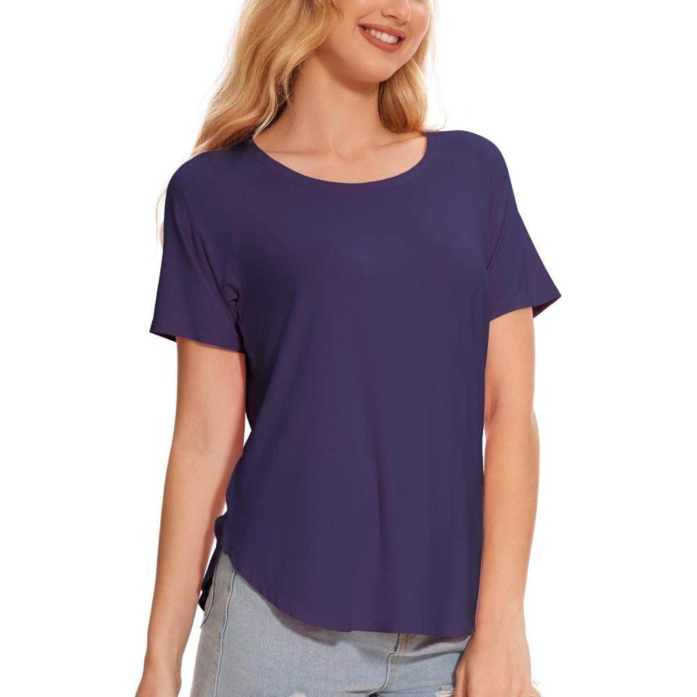 imageGYS Womens Pajama Tops Short Sleeve Shirts Summer Comfy Crew Neck Sleep TShirtPurple