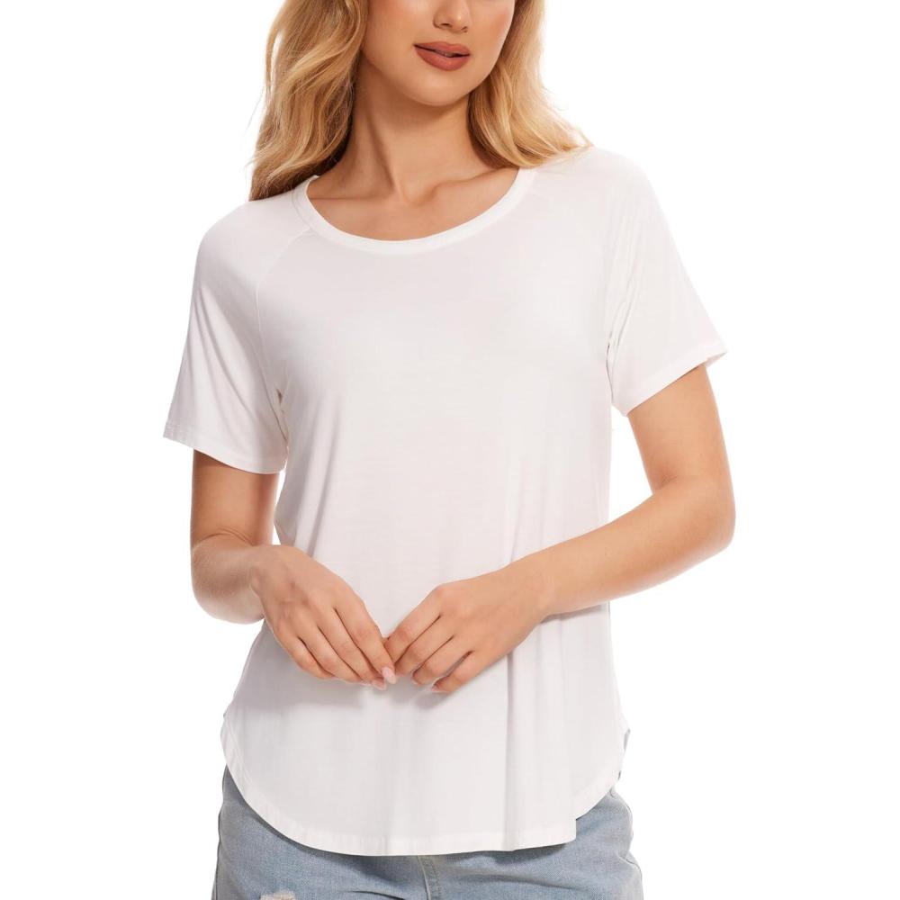 imageGYS Womens Pajama Tops Short Sleeve Shirts Summer Comfy Crew Neck Sleep TShirtWhite