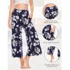 GYS Bamboo Viscose Wide Leg Palazzo Cropped Pants, High Waist Capris Cloud-Soft Pajama Pants with Pockets, Flowy Yoga Pants(Navy Floral)
