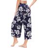 GYS Bamboo Viscose Wide Leg Palazzo Cropped Pants, High Waist Capris Cloud-Soft Pajama Pants with Pockets, Flowy Yoga Pants(Navy Floral)