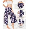 GYS Bamboo Viscose Wide Leg Palazzo Cropped Pants, High Waist Capris Cloud-Soft Pajama Pants with Pockets, Flowy Yoga Pants(Navy Peony)