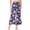 GYS Bamboo Viscose Wide Leg Palazzo Cropped Pants, High Waist Capris Cloud-Soft Pajama Pants with Pockets, Flowy Yoga Pants(Navy Peony)