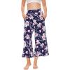 GYS Bamboo Viscose Wide Leg Palazzo Cropped Pants, High Waist Capris Cloud-Soft Pajama Pants with Pockets, Flowy Yoga Pants(Navy Peony)