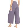 GYS Bamboo Viscose Wide Leg Palazzo Cropped Pants, High Waist Capris Cloud-Soft Pajama Pants with Pockets, Flowy Yoga Pants(Violet)