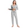 GYS Bamboo Viscose Womens Pajamas Set Long Sleeve V Neck Sleep Sets with Pockets(Heather Grey)