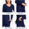 GYS Bamboo Viscose Womens Pajamas Set Long Sleeve V Neck Sleep Sets with Pockets(Navy)