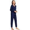 GYS Bamboo Viscose Womens Pajamas Set Long Sleeve V Neck Sleep Sets with Pockets(Navy)