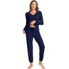 GYS Bamboo Viscose Womens Pajamas Set Long Sleeve V Neck Sleep Sets with Pockets(Navy)