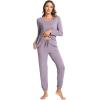 GYS Bamboo Viscose Womens Pajamas Set Long Sleeve V Neck Sleep Sets with Pockets(Violet)