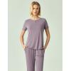 GYS Women’s Bamboo Viscose Pajamas Short Sleeve Sleep Shirt and Flare Pj Pants Sleepwear Set(Violet)