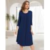 GYS Womens Long Nightgowns Soft Bamboo Viscose 3/4 Sleeves Pleated Sleepshirts Ladies Sleepwear Gown for Mom(Navy)