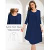 GYS Womens Long Nightgowns Soft Bamboo Viscose 3/4 Sleeves Pleated Sleepshirts Ladies Sleepwear Gown for Mom(Navy)