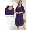 GYS Womens Long Nightgowns Soft Bamboo Viscose 3/4 Sleeves Pleated Sleepshirts Ladies Sleepwear Gown for Mom(Purple)