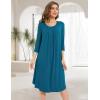 GYS Womens Long Nightgowns Soft Bamboo Viscose 3/4 Sleeves Pleated Sleepshirts Ladies Sleepwear Gown for Mom(Teal Blue)