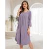 GYS Womens Long Nightgowns Soft Bamboo Viscose 3/4 Sleeves Pleated Sleepshirts Ladies Sleepwear Gown for Mom(Violet)