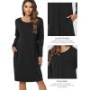 GYS Womens Long Sleeve Nightgown Bamboo Cotton Nightshirts Sleepwear Soft Stretchy Sleep Dress with Pockets(Black)