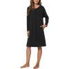GYS Womens Long Sleeve Nightgown Bamboo Cotton Nightshirts Sleepwear Soft Stretchy Sleep Dress with Pockets(Black)