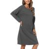 GYS Womens Long Sleeve Nightgown Bamboo Cotton Nightshirts Sleepwear Soft Stretchy Sleep Dress with Pockets(Charoal)