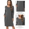 GYS Womens Long Sleeve Nightgown Bamboo Cotton Nightshirts Sleepwear Soft Stretchy Sleep Dress with Pockets(Charoal)