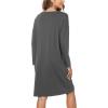 GYS Womens Long Sleeve Nightgown Bamboo Cotton Nightshirts Sleepwear Soft Stretchy Sleep Dress with Pockets(Charoal)