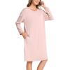 GYS Womens Long Sleeve Nightgown Bamboo Cotton Nightshirts Sleepwear Soft Stretchy Sleep Dress with Pockets(Dusty Orchid)