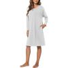 GYS Womens Long Sleeve Nightgown Bamboo Cotton Nightshirts Sleepwear Soft Stretchy Sleep Dress with Pockets(Light Grey)