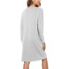 GYS Womens Long Sleeve Nightgown Bamboo Cotton Nightshirts Sleepwear Soft Stretchy Sleep Dress with Pockets(Light Grey)