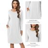 GYS Womens Long Sleeve Nightgown Bamboo Cotton Nightshirts Sleepwear Soft Stretchy Sleep Dress with Pockets(Light Grey)