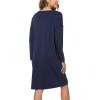 GYS Womens Long Sleeve Nightgown Bamboo Cotton Nightshirts Sleepwear Soft Stretchy Sleep Dress with Pockets(Navy)