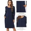 GYS Womens Long Sleeve Nightgown Bamboo Cotton Nightshirts Sleepwear Soft Stretchy Sleep Dress with Pockets(Navy)