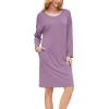 GYS Womens Long Sleeve Nightgown Bamboo Cotton Nightshirts Sleepwear Soft Stretchy Sleep Dress with Pockets(Purple)