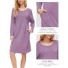 GYS Womens Long Sleeve Nightgown Bamboo Cotton Nightshirts Sleepwear Soft Stretchy Sleep Dress with Pockets(Purple)