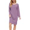 GYS Womens Long Sleeve Nightgown Bamboo Cotton Nightshirts Sleepwear Soft Stretchy Sleep Dress with Pockets(Purple)