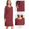 GYS Womens Long Sleeve Nightgown Bamboo Cotton Nightshirts Sleepwear Soft Stretchy Sleep Dress with Pockets(Wine)