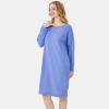 GYS Womens Long Sleeve Nightgown Bamboo Cotton Nightshirts Sleepwear Soft Stretchy Sleep Dress with Pockets(Witt Blue)