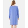 GYS Womens Long Sleeve Nightgown Bamboo Cotton Nightshirts Sleepwear Soft Stretchy Sleep Dress with Pockets(Witt Blue)