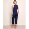 GYS Womens Pajama Set, Bamboo Viscose Pjs, Sleeveless Satin V-Neck Tank Top and Capri Pants 2 Piece Lounge Set(Navy)