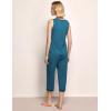 GYS Womens Pajama Set, Bamboo Viscose Pjs, Sleeveless Satin V-Neck Tank Top and Capri Pants 2 Piece Lounge Set(Teal Blue)
