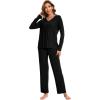 GYS Womens Pajama Sets Viscose from Bamboo Long Sleeve Pleated Tops and Lounge Pants with Pockets Soft Knit Sleepwear Pjs(Black)