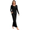 GYS Womens Pajama Sets Viscose from Bamboo Long Sleeve Pleated Tops and Lounge Pants with Pockets Soft Knit Sleepwear Pjs(Black)