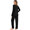 GYS Womens Pajama Sets Viscose from Bamboo Long Sleeve Pleated Tops and Lounge Pants with Pockets Soft Knit Sleepwear Pjs(Black)