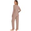 GYS Womens Pajama Sets Viscose from Bamboo Long Sleeve Pleated Tops and Lounge Pants with Pockets Soft Knit Sleepwear Pjs(Camel)