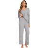 GYS Womens Pajama Sets Viscose from Bamboo Long Sleeve Pleated Tops and Lounge Pants with Pockets Soft Knit Sleepwear Pjs(Heather Grey)