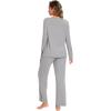 GYS Womens Pajama Sets Viscose from Bamboo Long Sleeve Pleated Tops and Lounge Pants with Pockets Soft Knit Sleepwear Pjs(Heather Grey)