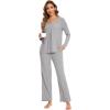 GYS Womens Pajama Sets Viscose from Bamboo Long Sleeve Pleated Tops and Lounge Pants with Pockets Soft Knit Sleepwear Pjs(Heather Grey)